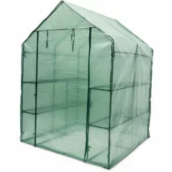 Relaxdays Serre De Jardin Avec 8 étagères, Praticable A Pied, Bâche En Plastique, Acier, HLP : 195 X 140 X 140 cm, Verte -Serre de jardin Boutique 10366435 3