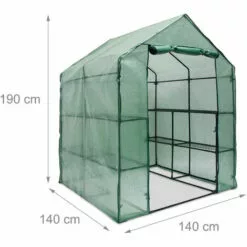 Relaxdays Serre De Jardin Avec 8 étagères, Praticable A Pied, Bâche En Plastique, Acier, HLP : 195 X 140 X 140 cm, Verte -Serre de jardin Boutique 10366435 4