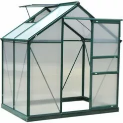 Outsunny Serre De Jardin Aluminium Polycarbonate 2,51 M² Dim. 1,9L X 1,32l X 2,01H M Lucarne, Porte Coulissante + Fondation Incluse Alu. Vert Polycarbonate Transparent - Vert
