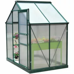 Outsunny Serre De Jardin Aluminium Polycarbonate 2,51 M² Dim. 1,9L X 1,32l X 2,01H M Lucarne, Porte Coulissante + Fondation Incluse Alu. Vert Polycarbonate Transparent - Vert -Serre de jardin Boutique 10475053 4