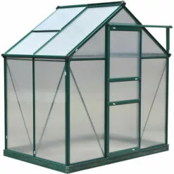Outsunny Serre De Jardin Aluminium Polycarbonate 2,51 M² Dim. 1,9L X 1,32l X 2,01H M Lucarne, Porte Coulissante + Fondation Incluse Alu. Vert Polycarbonate Transparent - Vert -Serre de jardin Boutique 10475053 5