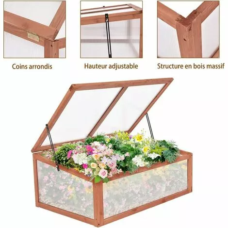 COSTWAY Serre De Jardin En Bois Massif Plantation Châssis Froid Fruits Plantes Balcon Jardinage 4 COSTWAY Serre De Jardin En Bois Massif Plantation Châssis Froid Fruits Plantes Balcon Jardinage – Image 4