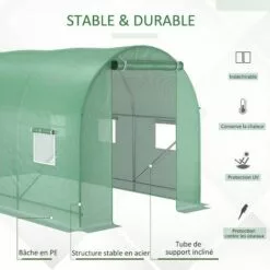Outsunny Serre De Jardin Tunnel 7m² 3,5L X 2l X 2H M Châssis Tubulaire Acier Galvanisé Renforcé 6 Fenêtres 1 Portes Vert - Vert -Serre de jardin Boutique 12730422 4