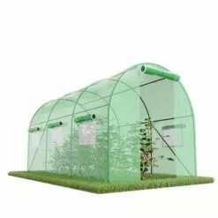 EUROSPEN Serre De Jardin Tunnel 7m² - Bâche Armée - Avec Fenêtres Latérales Et Porte Zipée - Vert