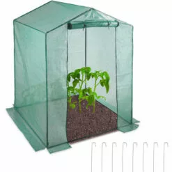 Relaxdays Serre De Jardin Tomates 200x155x155 Cm Porte Serre Tomates Bâche Housse Vert Porte Enroulable, Vert