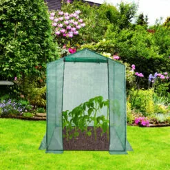 Relaxdays Serre De Jardin Tomates 200x155x155 Cm Porte Serre Tomates Bâche Housse Vert Porte Enroulable, Vert -Serre de jardin Boutique 13235355 3