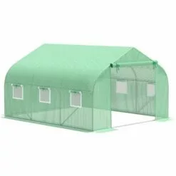 Outsunny Serre Tunnel De Jardin 3,5 X 3 X 2 M Grande Taille 6 Fenêtres Vert