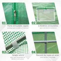 Outsunny Serre Tunnel De Jardin 3,5 X 3 X 2 M Grande Taille 6 Fenêtres Vert -Serre de jardin Boutique 1494965 5