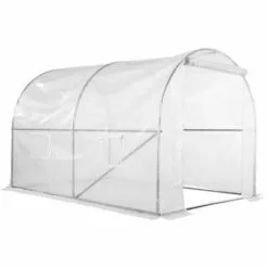 Outsunny Serre De Jardin Tunnel 6 M² 3L X 2l X 1,9H M Acier Galvanisé Renforcé Diamètre 2,4 Cm + PE Haute Densité Fenêtres Porte Blanc - Blanc