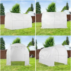 Outsunny Serre De Jardin Tunnel 6 M² 3L X 2l X 1,9H M Acier Galvanisé Renforcé Diamètre 2,4 Cm + PE Haute Densité Fenêtres Porte Blanc - Blanc -Serre de jardin Boutique 17047130 4