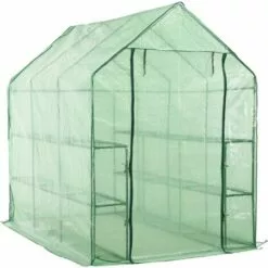 VidaXL Serre De Plain-pied Avec 12 étagères Acier 143x214x196 Cm - Vert