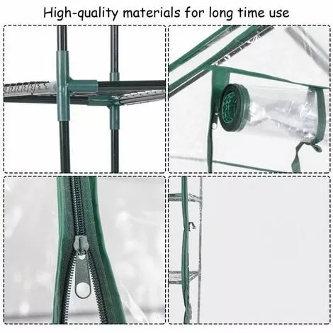 COSTWAY SERRE DE JARDINAGE Serre De Jardin Chaud Serre à Tomates Tente De Plante 3 étages En Vert Transparent 143x143x195cm 4 COSTWAY SERRE DE JARDINAGE Serre De Jardin Chaud Serre à Tomates Tente De Plante 3 étages En Vert Transparent 143x143x195cm – Image 4