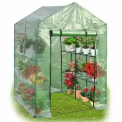 COSTWAY SERRE DE JARDINAGE Mini Serre De Jardin 143x73x195cm Serre à Tomates Tente De Plante 4 étages Vert