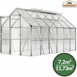 GARDEBRUK Serre De Jardin En Aluminium 11,73m³ Incl. 4 Fenêtres - 380 X 190 Cm