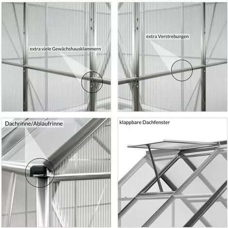 GARDEBRUK Serre De Jardin En Aluminium 11,73m³ Incl. 4 Fenêtres - 380 X 190 Cm 4 GARDEBRUK Serre De Jardin En Aluminium 11,73m³ Incl. 4 Fenêtres - 380 X 190 Cm – Image 4