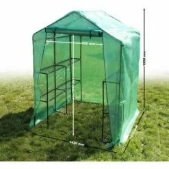 WILTEC Serre Jardin 143x143x195cm Entrée 8 Étagères De Rangement Film PE Grillagé Protection Intempéries 5 WILTEC Serre Jardin 143x143x195cm Entrée 8 Étagères De Rangement Film PE Grillagé Protection Intempéries -Serre de jardin Boutique 18511693 3