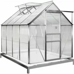 GARDEBRUK Serre De Jardin En Aluminium 7,6m³ Avec 2 Fenêtres Et Une Gouttière + Fondation/Base Culture Plantes Extérieur
