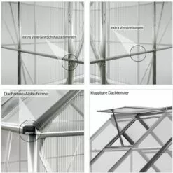 GARDEBRUK Serre De Jardin En Aluminium 7,6m³ Avec 2 Fenêtres Et Une Gouttière + Fondation/Base Culture Plantes Extérieur -Serre de jardin Boutique 18587797 4
