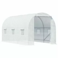 Outsunny Serre De Jardin Tunnel Surface Sol 9 M² 4,5L X 2l X 2H M Châssis Tubulaire Renforcé 18 Mm 6 Fenêtres Blanc - Blanc