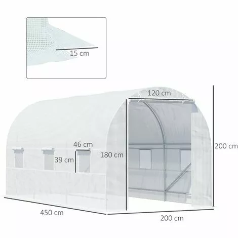 Outsunny Serre De Jardin Tunnel Surface Sol 9 M² 4,5L X 2l X 2H M Châssis Tubulaire Renforcé 18 Mm 6 Fenêtres Blanc - Blanc 3 Outsunny Serre De Jardin Tunnel Surface Sol 9 M² 4,5L X 2l X 2H M Châssis Tubulaire Renforcé 18 Mm 6 Fenêtres Blanc - Blanc – Image 3