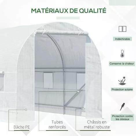 Outsunny Serre De Jardin Tunnel Surface Sol 9 M² 4,5L X 2l X 2H M Châssis Tubulaire Renforcé 18 Mm 6 Fenêtres Blanc - Blanc 5 Outsunny Serre De Jardin Tunnel Surface Sol 9 M² 4,5L X 2l X 2H M Châssis Tubulaire Renforcé 18 Mm 6 Fenêtres Blanc - Blanc – Image 5