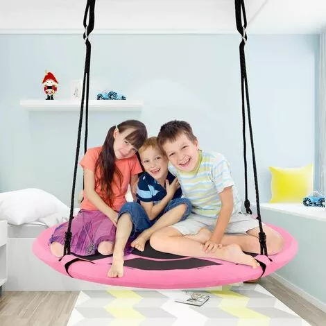 COSTWAY Balançoire Nid D’Oiseau Ø100CM Avec Tente Charge Maximal 150KG Pour Enfants Et Adultes Hauteur Réglable De 100 à 160CM Rose 2 COSTWAY Balançoire Nid D’Oiseau Ø100CM Avec Tente Charge Maximal 150KG Pour Enfants Et Adultes Hauteur Réglable De 100 à 160CM Rose – Image 2