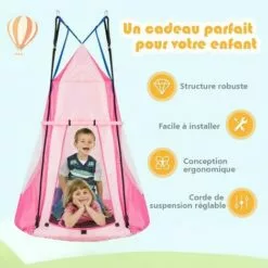 COSTWAY Balançoire Nid D’Oiseau Ø100CM Avec Tente Charge Maximal 150KG Pour Enfants Et Adultes Hauteur Réglable De 100 à 160CM Rose 7 COSTWAY Balançoire Nid D’Oiseau Ø100CM Avec Tente Charge Maximal 150KG Pour Enfants Et Adultes Hauteur Réglable De 100 à 160CM Rose -Serre de jardin Boutique 19890764 3
