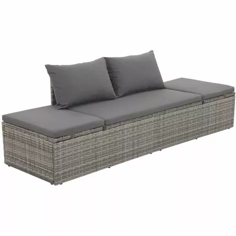 YOUTHUP Lit De Jardin Chaise Longue D'extérieur Avec Coussins Gris 195x60 Cm Résine Tressée - Gris 1 YOUTHUP Lit De Jardin Chaise Longue D'extérieur Avec Coussins Gris 195x60 Cm Résine Tressée - Gris