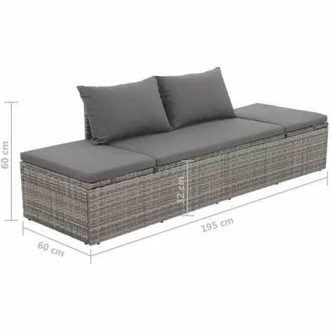 YOUTHUP Lit De Jardin Chaise Longue D'extérieur Avec Coussins Gris 195x60 Cm Résine Tressée - Gris 2 YOUTHUP Lit De Jardin Chaise Longue D'extérieur Avec Coussins Gris 195x60 Cm Résine Tressée - Gris – Image 2