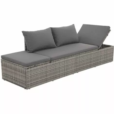 YOUTHUP Lit De Jardin Chaise Longue D'extérieur Avec Coussins Gris 195x60 Cm Résine Tressée - Gris 4 YOUTHUP Lit De Jardin Chaise Longue D'extérieur Avec Coussins Gris 195x60 Cm Résine Tressée - Gris – Image 4