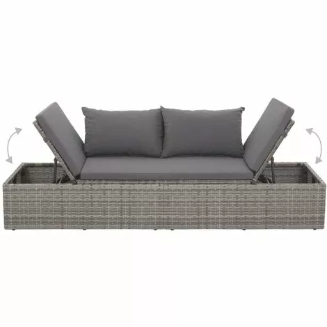 YOUTHUP Lit De Jardin Chaise Longue D'extérieur Avec Coussins Gris 195x60 Cm Résine Tressée - Gris 5 YOUTHUP Lit De Jardin Chaise Longue D'extérieur Avec Coussins Gris 195x60 Cm Résine Tressée - Gris – Image 5