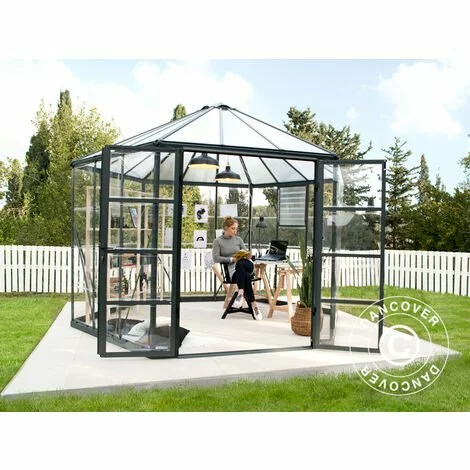 DANCOVER Kiosque De Jardin En Polycarbonate OASIS, Hexagonal 8,6m², 3,16x3,63x2,89m, Anthracite - Anthracite 1 DANCOVER Kiosque De Jardin En Polycarbonate OASIS, Hexagonal 8,6m², 3,16x3,63x2,89m, Anthracite - Anthracite