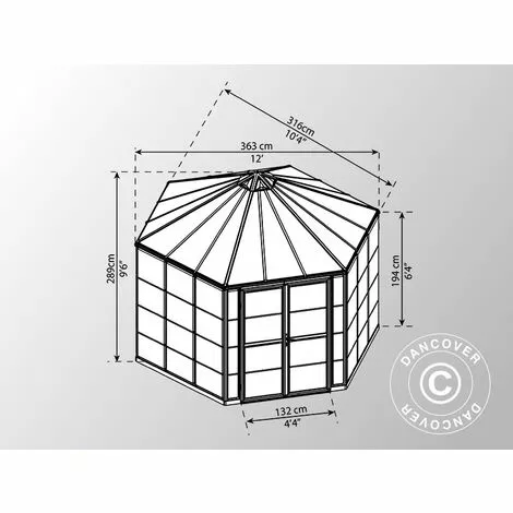 DANCOVER Kiosque De Jardin En Polycarbonate OASIS, Hexagonal 8,6m², 3,16x3,63x2,89m, Anthracite - Anthracite 5 DANCOVER Kiosque De Jardin En Polycarbonate OASIS, Hexagonal 8,6m², 3,16x3,63x2,89m, Anthracite - Anthracite – Image 5