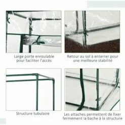 Outsunny Serre De Jardin Serre à Tomates 1L X 0,5l X 1,5H M Porte Zippée Déroulante Acier Thermolaqué PVC Haute Densité 140 G/m² Anti-UV - Transparent -Serre de jardin Boutique 25006879 5