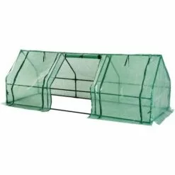 HOMCOM Mini Serre De Jardin 270L X 90l X 90H Cm Acier PE Haute Densité 140 G/m² Anti-UV 3 Fenêtres Avec Zip Enroulables Vert - Vert