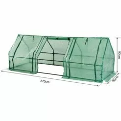 HOMCOM Mini Serre De Jardin 270L X 90l X 90H Cm Acier PE Haute Densité 140 G/m² Anti-UV 3 Fenêtres Avec Zip Enroulables Vert - Vert -Serre de jardin Boutique 25006893 3