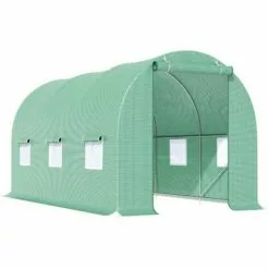 Outsunny Serre De Jardin Tunnel 4,5L X 2l X 2H M Châssis Tubulaire Acier Galvanisé Renforcé 1,8 Cm 6 Fenêtres 1 Porte Vert - Vert