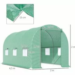 Outsunny Serre De Jardin Tunnel 4,5L X 2l X 2H M Châssis Tubulaire Acier Galvanisé Renforcé 1,8 Cm 6 Fenêtres 1 Porte Vert - Vert -Serre de jardin Boutique 25007358 3