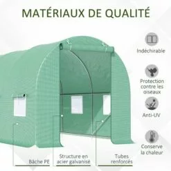 Outsunny Serre De Jardin Tunnel 4,5L X 2l X 2H M Châssis Tubulaire Acier Galvanisé Renforcé 1,8 Cm 6 Fenêtres 1 Porte Vert - Vert -Serre de jardin Boutique 25007358 4