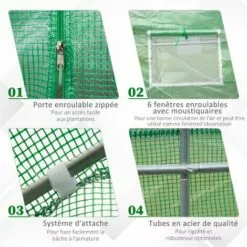 Outsunny Serre De Jardin Tunnel 4,5L X 2l X 2H M Châssis Tubulaire Acier Galvanisé Renforcé 1,8 Cm 6 Fenêtres 1 Porte Vert - Vert -Serre de jardin Boutique 25007358 5