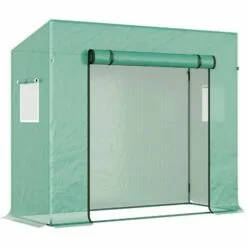 Outsunny Serre De Jardin 200L X 73l X 168H Cm Acier PE Haute Densité 140 G/m² Anti-UV Avec Porte Zippée Déroulante Et Fenêtres Vert