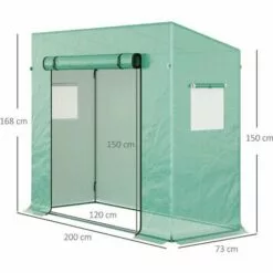 Outsunny Serre De Jardin 200L X 73l X 168H Cm Acier PE Haute Densité 140 G/m² Anti-UV Avec Porte Zippée Déroulante Et Fenêtres Vert -Serre de jardin Boutique 25007467 3