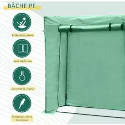 Outsunny Serre De Jardin 200L X 73l X 168H Cm Acier PE Haute Densité 140 G/m² Anti-UV Avec Porte Zippée Déroulante Et Fenêtres Vert -Serre de jardin Boutique 25007467 5
