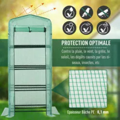 Outsunny Serre De Jardin Balcon étagère Serre 4 Niveaux 0,7L X 0,5l X 1,6H M Acier Galvanisé Bâche Amovible PE Haute Densité Vert - Vert -Serre de jardin Boutique 25007468 4