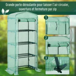 Outsunny Serre De Jardin Balcon étagère Serre 4 Niveaux 0,7L X 0,5l X 1,6H M Acier Galvanisé Bâche Amovible PE Haute Densité Vert - Vert -Serre de jardin Boutique 25007468 5