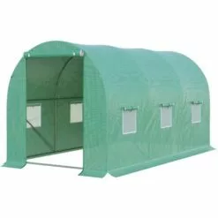 Outsunny Serre De Jardin Tunnel 8 M² 4L X 2l X 1,9H M Acier Galvanisé Renforcé Diamètre 2,4 Cm + PE Haute Densité Fenêtres Porte Vert