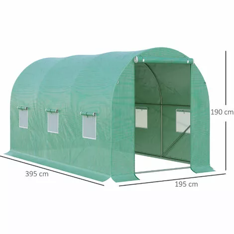 Outsunny Serre De Jardin Tunnel 8 M² 4L X 2l X 1,9H M Acier Galvanisé Renforcé Diamètre 2,4 Cm + PE Haute Densité Fenêtres Porte Vert 3 Outsunny Serre De Jardin Tunnel 8 M² 4L X 2l X 1,9H M Acier Galvanisé Renforcé Diamètre 2,4 Cm + PE Haute Densité Fenêtres Porte Vert – Image 3