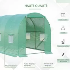 Outsunny Serre De Jardin Tunnel 8 M² 4L X 2l X 1,9H M Acier Galvanisé Renforcé Diamètre 2,4 Cm + PE Haute Densité Fenêtres Porte Vert 9 Outsunny Serre De Jardin Tunnel 8 M² 4L X 2l X 1,9H M Acier Galvanisé Renforcé Diamètre 2,4 Cm + PE Haute Densité Fenêtres Porte Vert -Serre de jardin Boutique 25009052 5