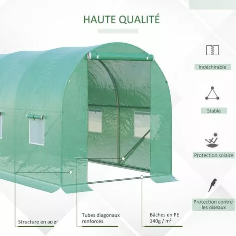 Outsunny Serre De Jardin Tunnel 8 M² 4L X 2l X 1,9H M Acier Galvanisé Renforcé Diamètre 2,4 Cm + PE Haute Densité Fenêtres Porte Vert 5 Outsunny Serre De Jardin Tunnel 8 M² 4L X 2l X 1,9H M Acier Galvanisé Renforcé Diamètre 2,4 Cm + PE Haute Densité Fenêtres Porte Vert – Image 5