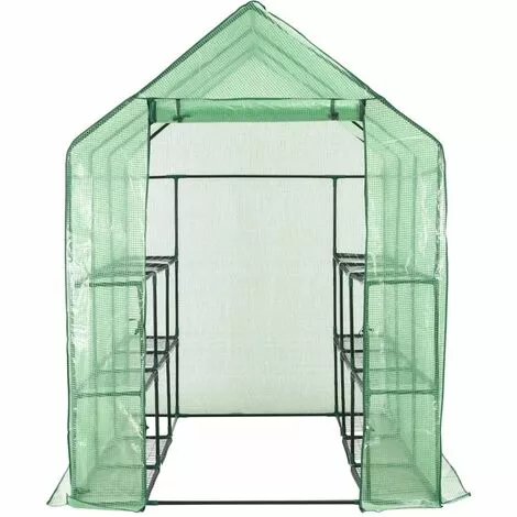 TRUE DEAL Serre De Plain-pied Avec 12 étagères Acier 143x214x196 Cm 3 TRUE DEAL Serre De Plain-pied Avec 12 étagères Acier 143x214x196 Cm – Image 3